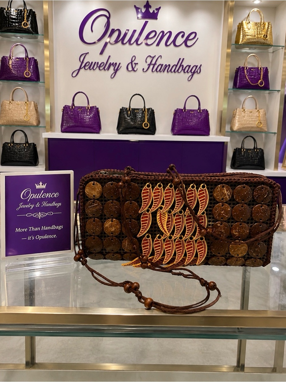 Brown Beaded Crossbody Clutch